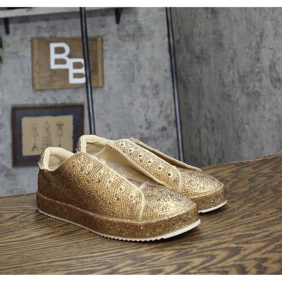 INC International Concepts Shoes - INC International Concepts Womens Lola Sneakers Skater Shoes Gold Bling 7.5M